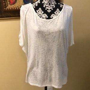 Velvet variegated semi-sheer open shoulders crew neck short sleeve top